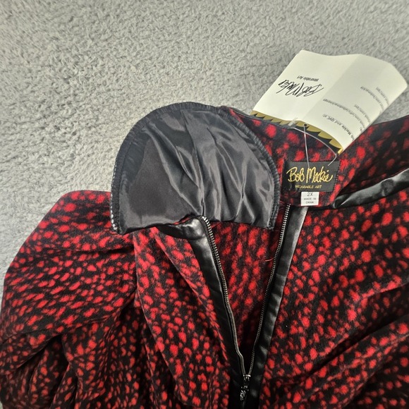 Bob Mackie Fleece Zip Front Jacket‎ Womens 2X Red Wearable Art Boho Faux Leather - Picture 11 of 16